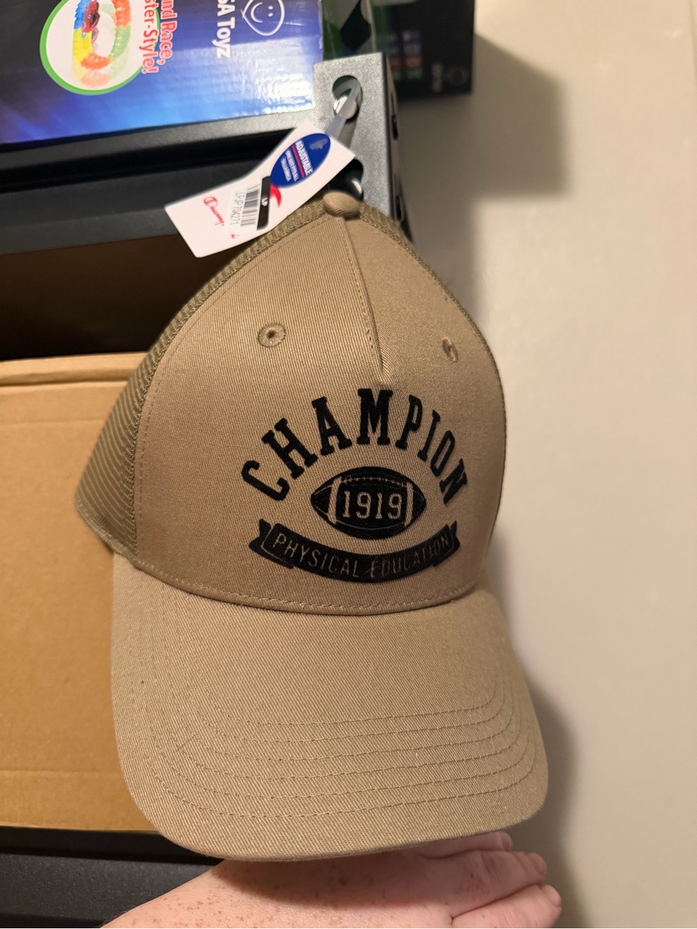 Champion Khaki Mesh-Back Cap with Black Embroidered Logo